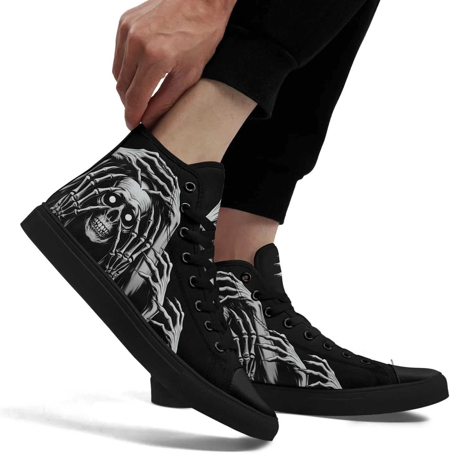 Skull Canvas Shoes High Tops Sneaker Lace Up Casual Walking Shoes Fashion Tennis Shoes