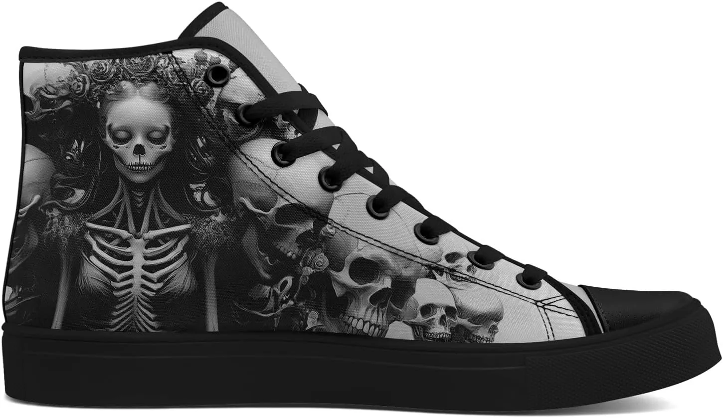 Skull Canvas Shoes High Tops Sneaker Lace Up Casual Walking Shoes Fashion Tennis Shoes