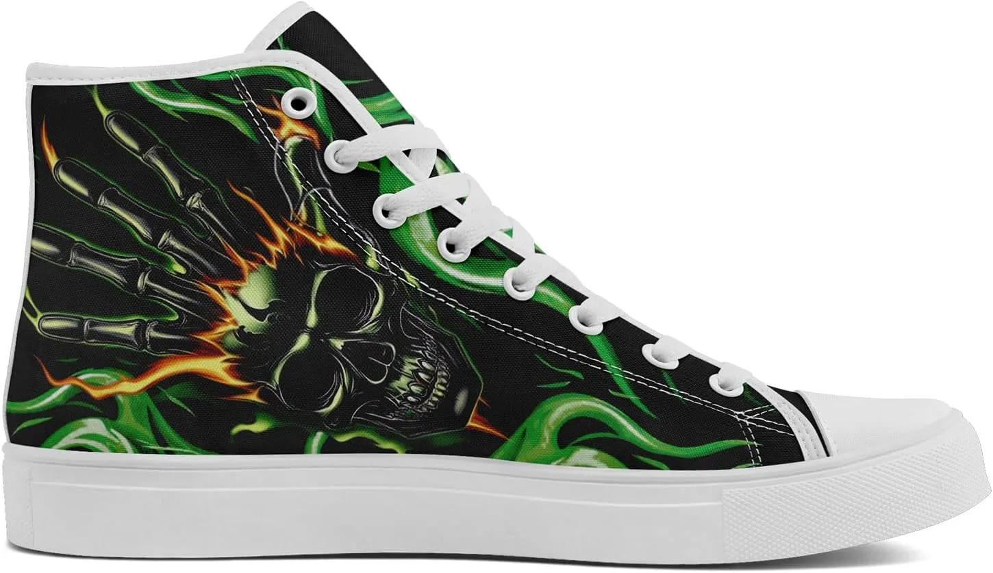 Skull Canvas Shoes High Tops Sneaker Lace Up Casual Walking Shoes Fashion Tennis Shoes