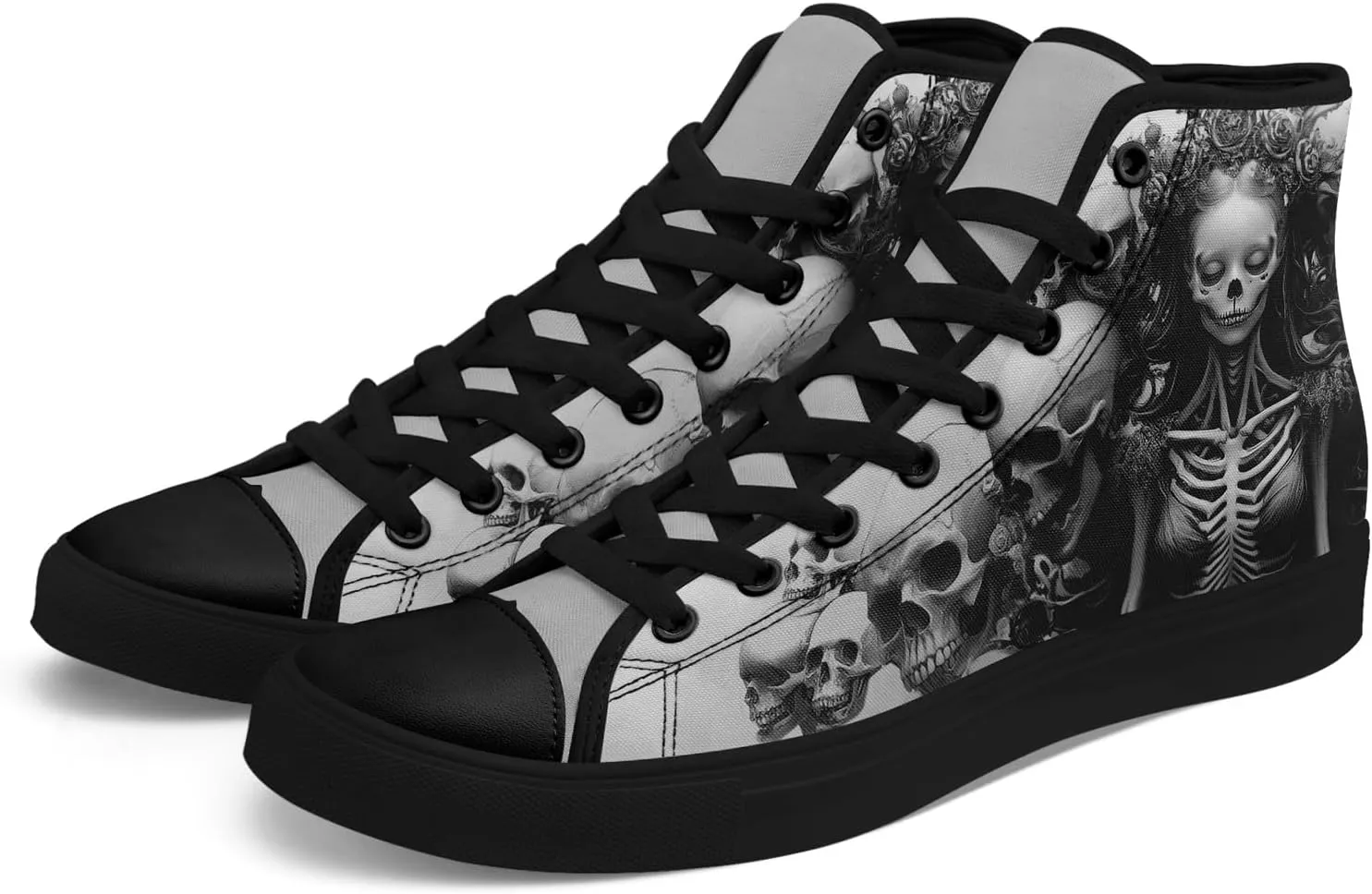 Skull Canvas Shoes High Tops Sneaker Lace Up Casual Walking Shoes Fashion Tennis Shoes