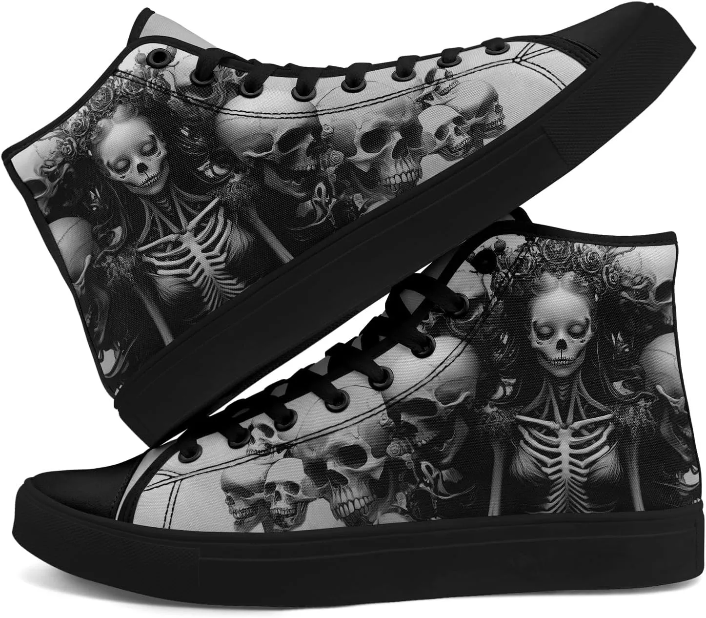 Skull Canvas Shoes High Tops Sneaker Lace Up Casual Walking Shoes Fashion Tennis Shoes