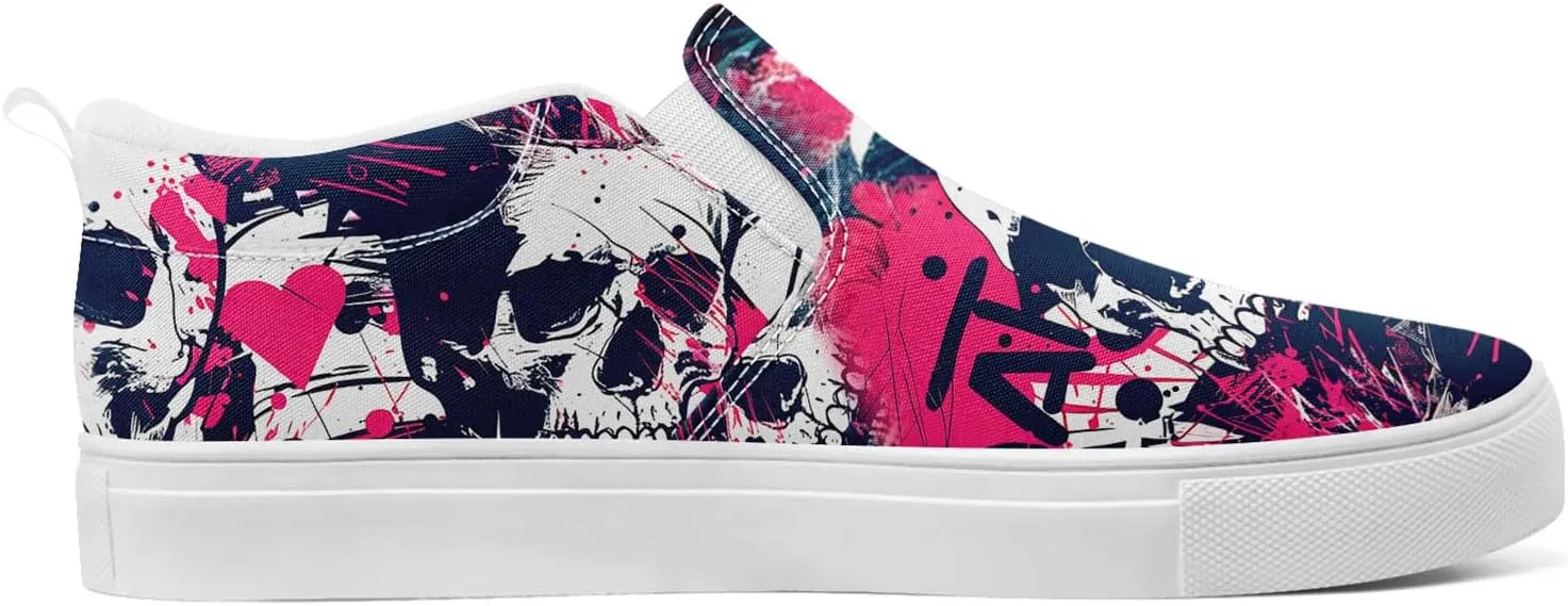 Skull Canvas Shoes Slip On Fashion Sneakers Low Top Casual Shoes Non Slip Loafers