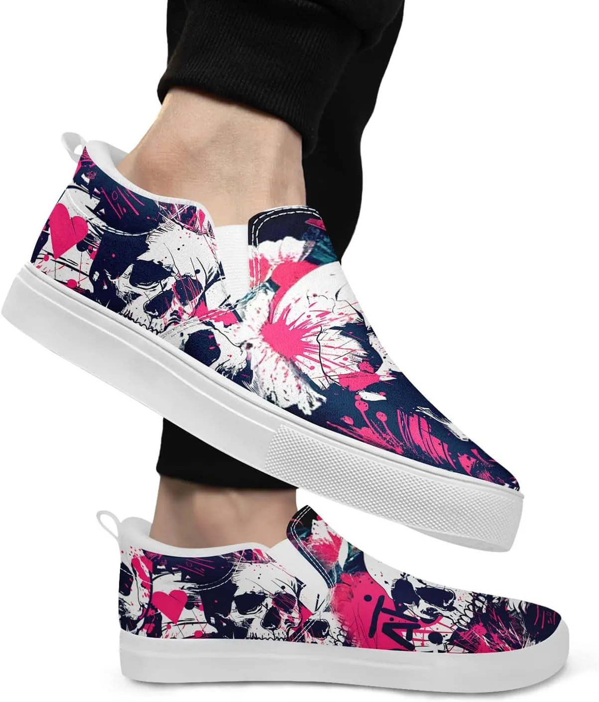 Skull Canvas Shoes Slip On Fashion Sneakers Low Top Casual Shoes Non Slip Loafers