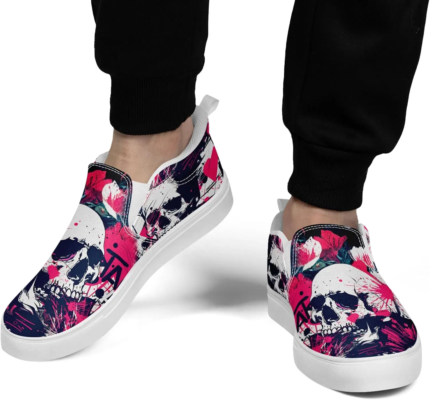 Skull Canvas Shoes Slip On Fashion Sneakers Low Top Casual Shoes Non Slip Loafers