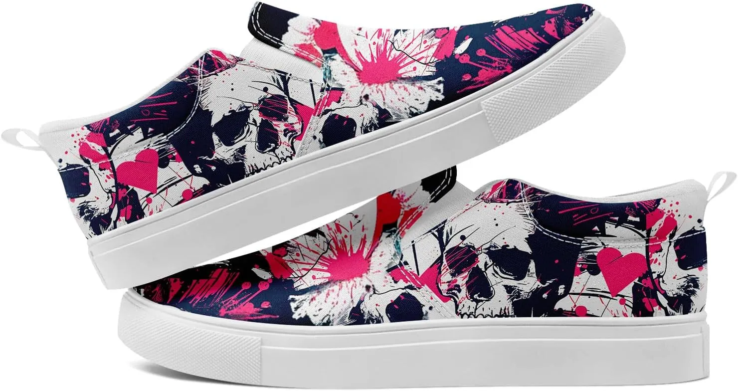Skull Canvas Shoes Slip On Fashion Sneakers Low Top Casual Shoes Non Slip Loafers