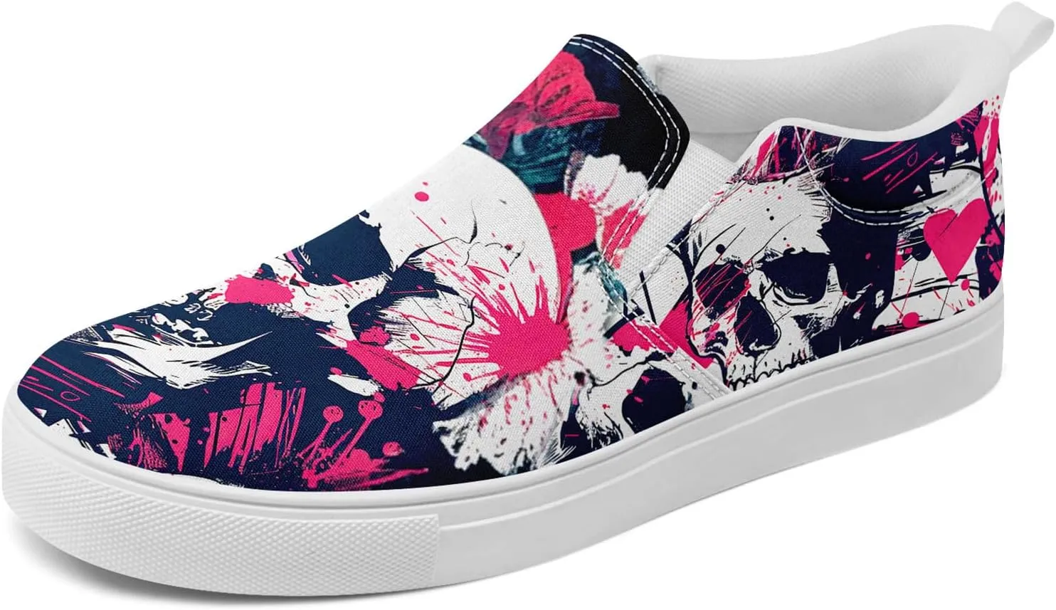 Skull Canvas Shoes Slip On Fashion Sneakers Low Top Casual Shoes Non Slip Loafers