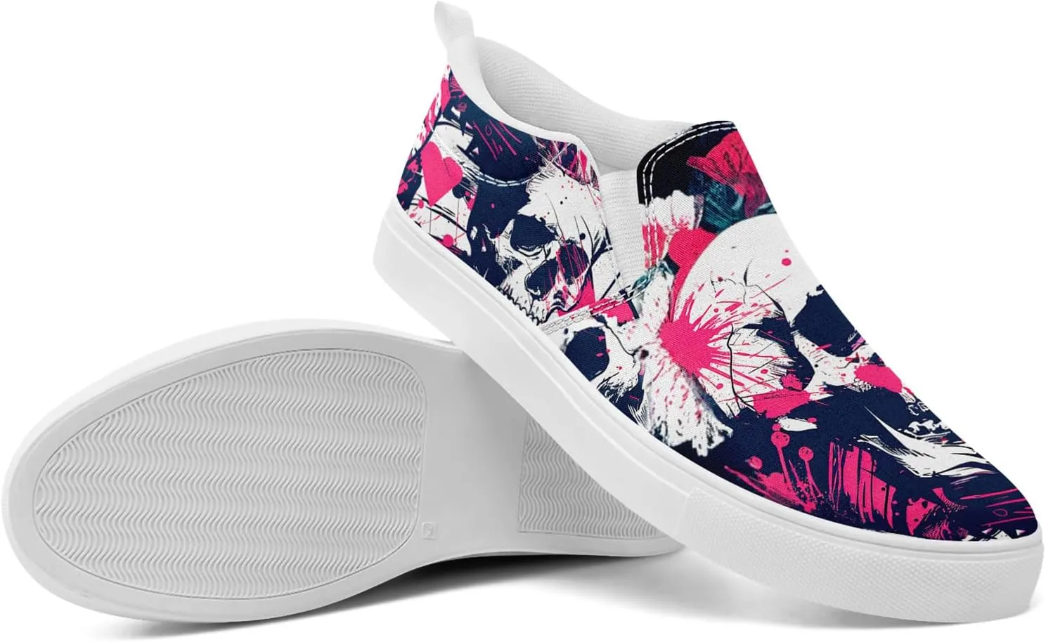 Skull Canvas Shoes Slip On Fashion Sneakers Low Top Casual Shoes Non Slip Loafers