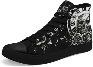 Skull High Top Sneaker for Men Women Fashion Rose Gothic Black Canvas Shoes Unisex Lace Up Casual Tennis Walking Flat Shoes