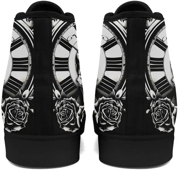 Skull High Top Sneaker for Men Women Fashion Rose Gothic Black Canvas Shoes Unisex Lace Up Casual Tennis Walking Flat Shoes