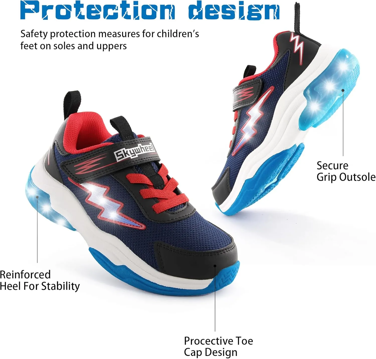 SKYWHEEL Kids Sneakers for Boys Light Up Shoes with Switch Tennis Running Athletic Shoes Toddler Size 10 to Big Kids Size 5
