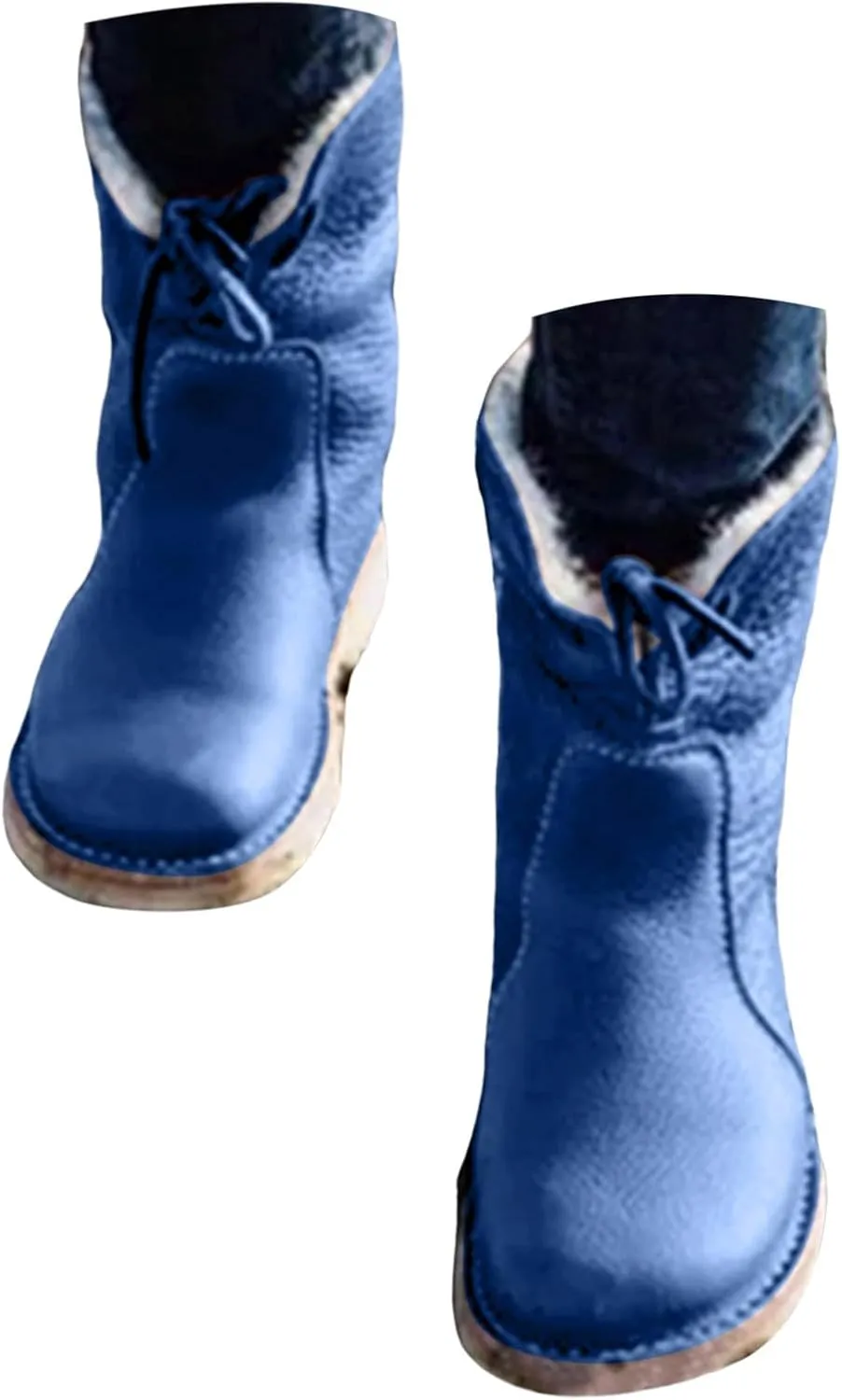 Snow Boots for Women Flat Heel Round Toe Casual Boots Front Lace Up Low Solid Color Large Size Winter Snow Boots