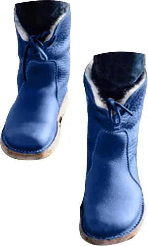 Snow Boots for Women Flat Heel Round Toe Casual Boots Front Lace Up Low Solid Color Large Size Winter Snow Boots