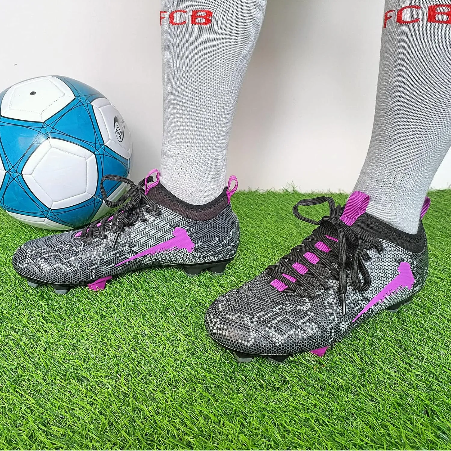 Soccer Cleats for Mens Womens Indoor Soccer Shoes Unisex Baseball Turf Shoes Youth Rugby Shoes Adult AG FG TF Football Boots Wide Training Sneaker