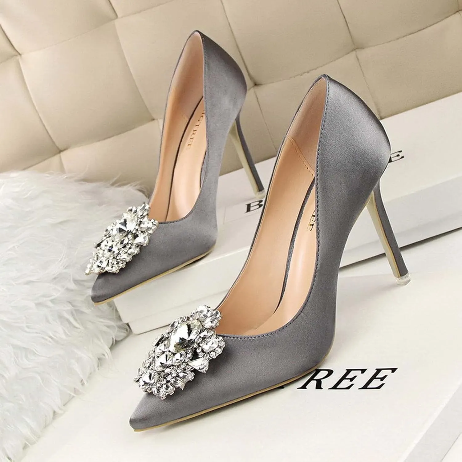 Stiletto Heels for Women Diamond Crystal Dress Pumps Sexy Pointed Toe High Heels Wedding Party Evening Shoes