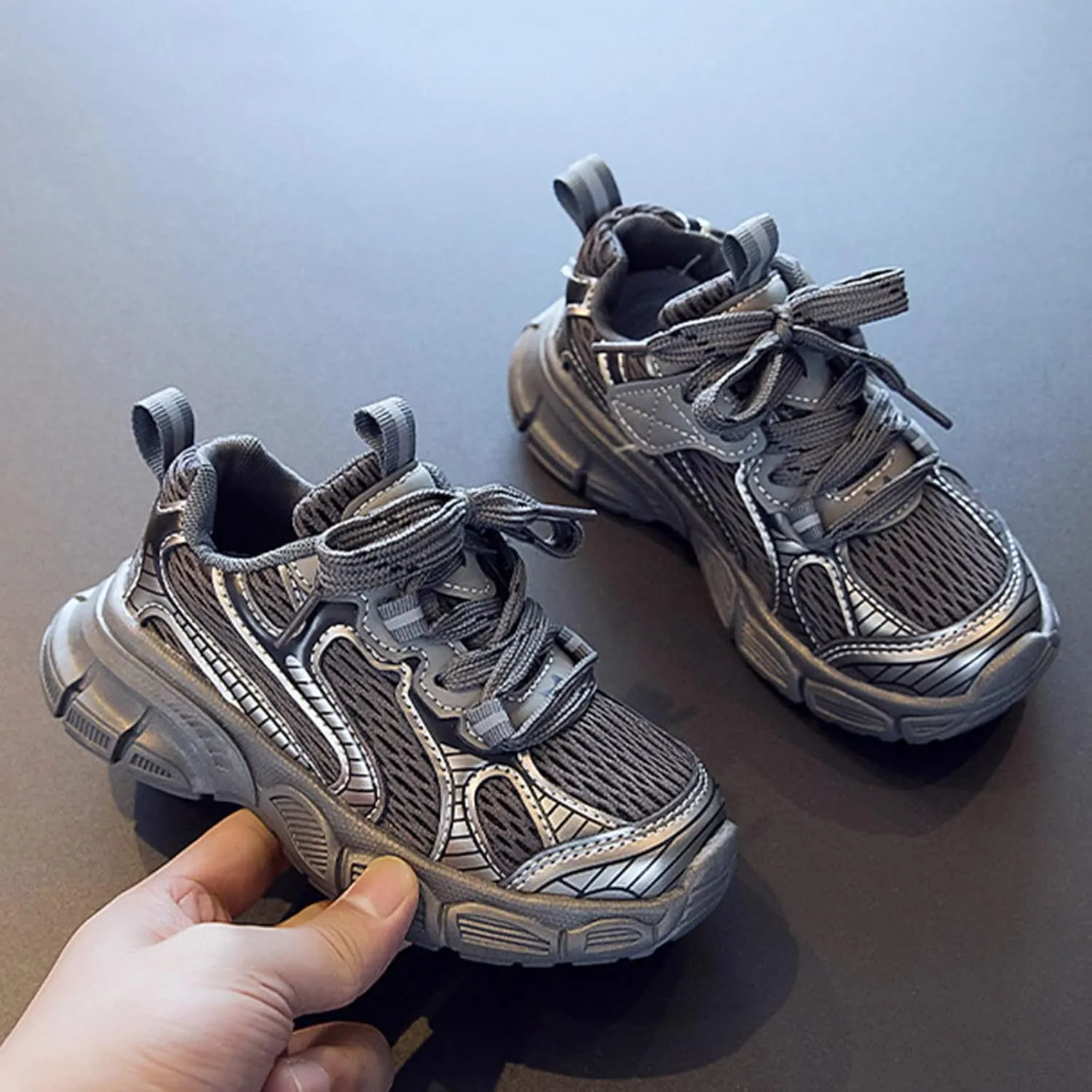Toddler Sneakers Boys Girls Tennis Shoes Kids Mesh Breathable Sneakers Non Slip Lace-up Running Athletic Sports Shoes