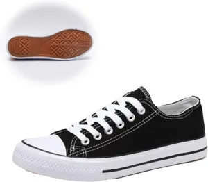 Unisex Canvas Shoes, Low Top Lace Up Fashion Casual Sneakers, Black and White, Women's 10/Men's 8.5