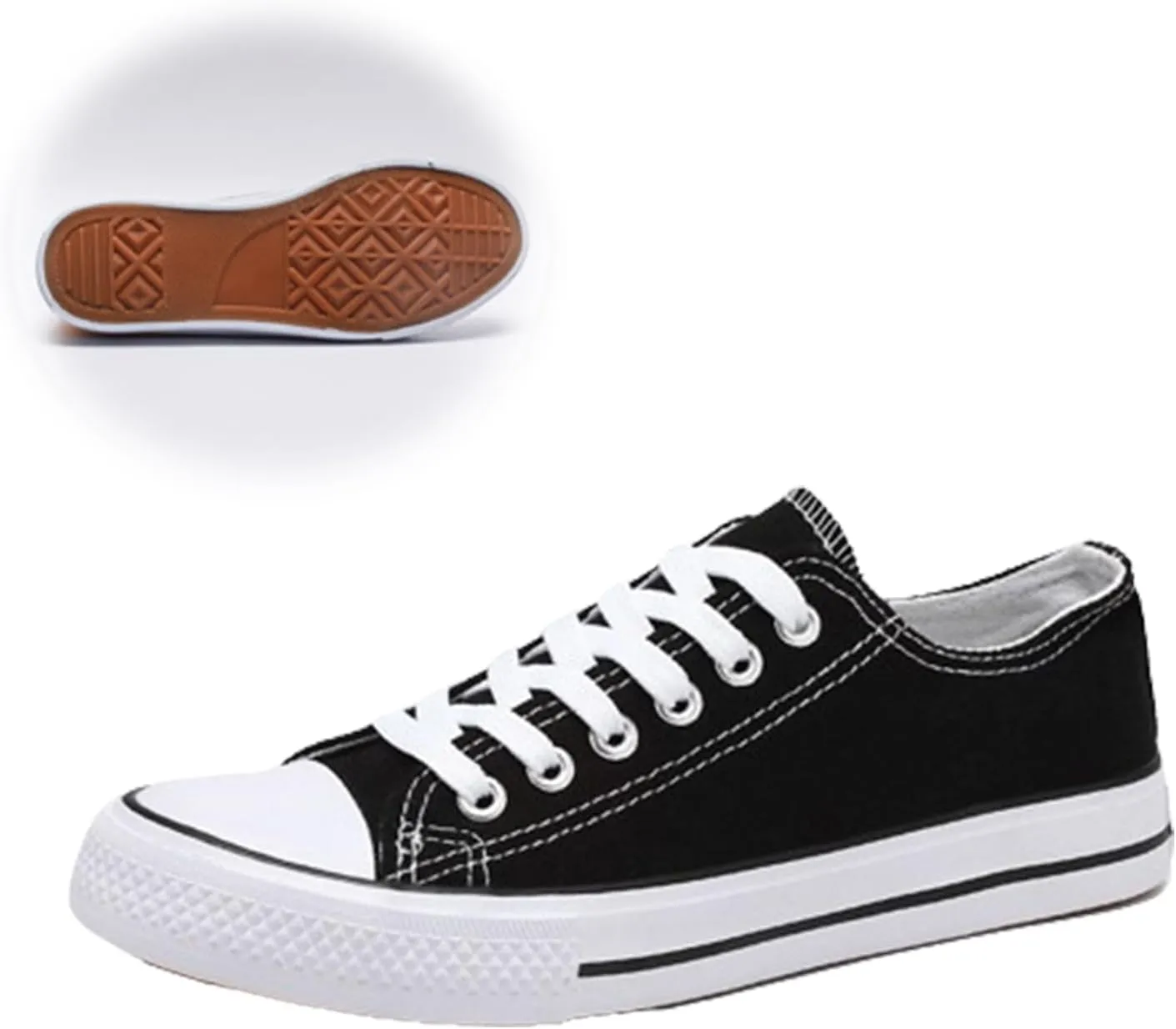 Unisex Canvas Shoes, Low Top Lace Up Fashion Casual Sneakers, Black and White, Women's 10/Men's 8.5