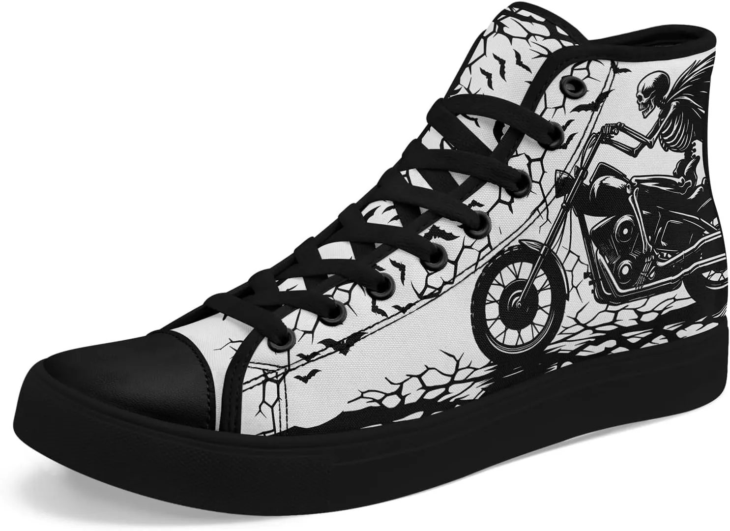 Unisex Skull Shoes High Tops Canvas Sneaker Classic Lace Up Fashion Shoes Casual Flat Walking Shoes
