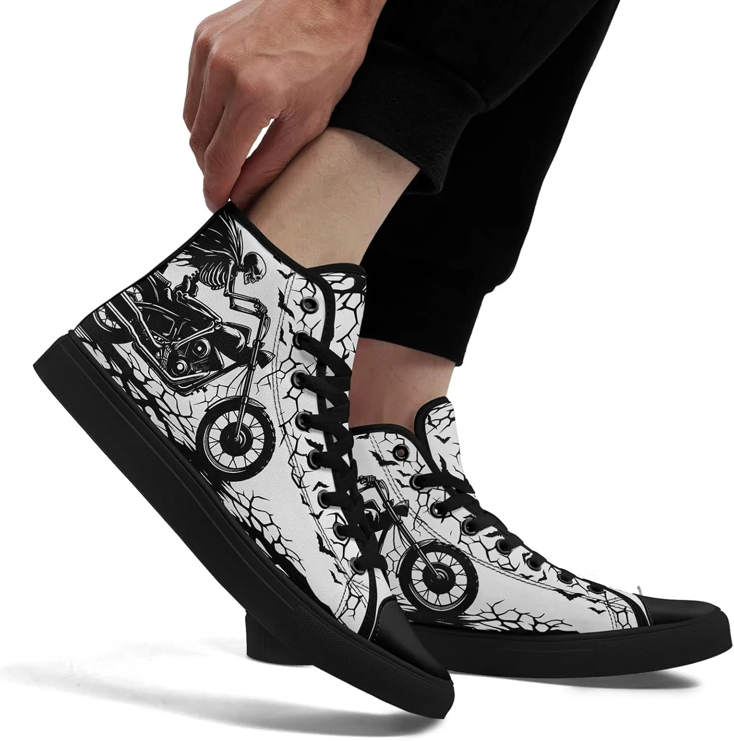 Unisex Skull Shoes High Tops Canvas Sneaker Classic Lace Up Fashion Shoes Casual Flat Walking Shoes