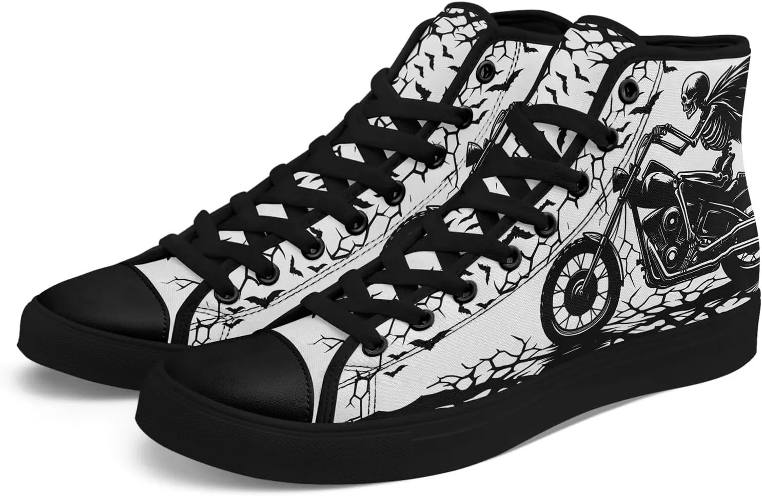 Unisex Skull Shoes High Tops Canvas Sneaker Classic Lace Up Fashion Shoes Casual Flat Walking Shoes