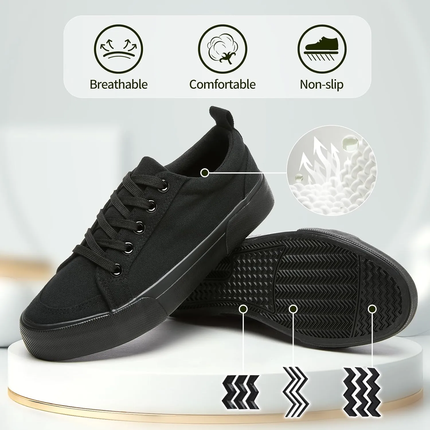 Uoidru Canvas Shoes for Women White Tennis Sneakers Womens Black Shoes Casual Comfortable Low Top Skateboard Fashion Sneakers