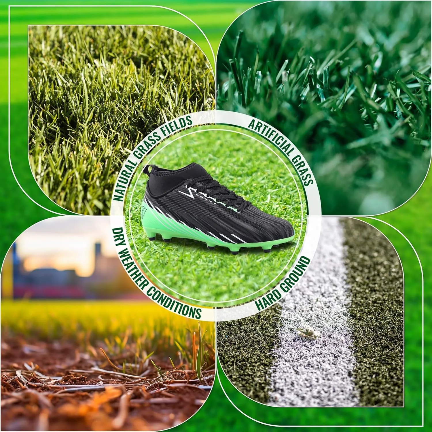 Vizari Tesoro Junior FG Boys and Girls Soccer Cleats | Mid-Cut High Ankle Soccer Shoes with Attached Sock | Professional Spikes High Top Kids Football Cleats for Wide Feet