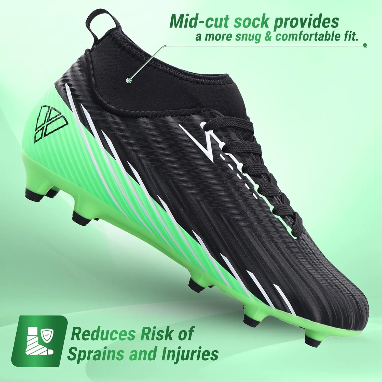 Vizari Tesoro Junior FG Boys and Girls Soccer Cleats | Mid-Cut High Ankle Soccer Shoes with Attached Sock | Professional Spikes High Top Kids Football Cleats for Wide Feet