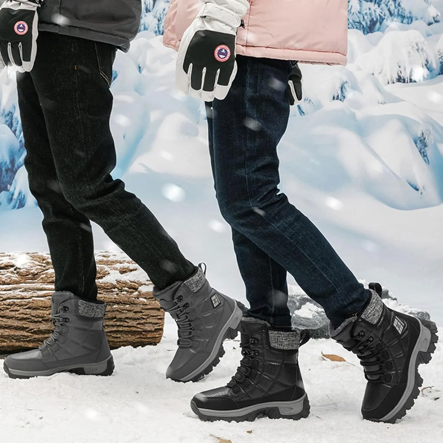 Winter Boots for Women Couple Boots Waterproof Snow Boots Padded Thickened Mid Calf Warm Walking Shoes
