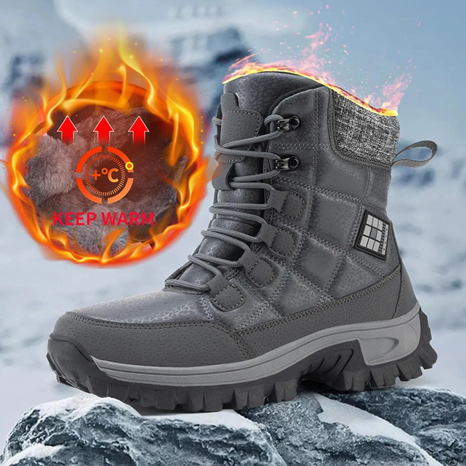 Winter Boots for Women Couple Boots Waterproof Snow Boots Padded Thickened Mid Calf Warm Walking Shoes