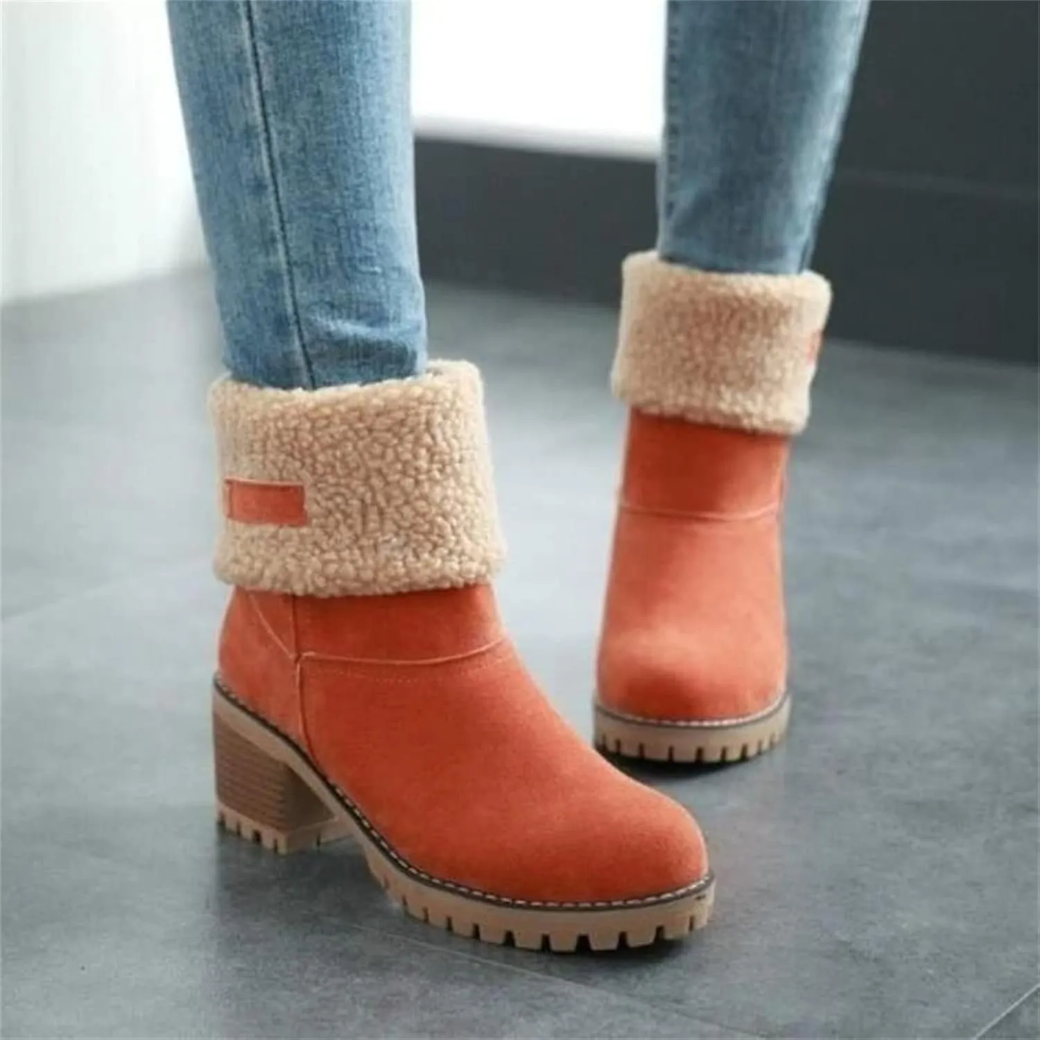 Winter Boots For Women Fashion Snow Boots Fur Lined Warm Mid Calf Boots Outdoor Anti-Slip Warm Shoes Ankle Booties