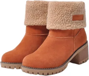Winter Boots For Women Fashion Snow Boots Fur Lined Warm Mid Calf Boots Outdoor Anti-Slip Warm Shoes Ankle Booties