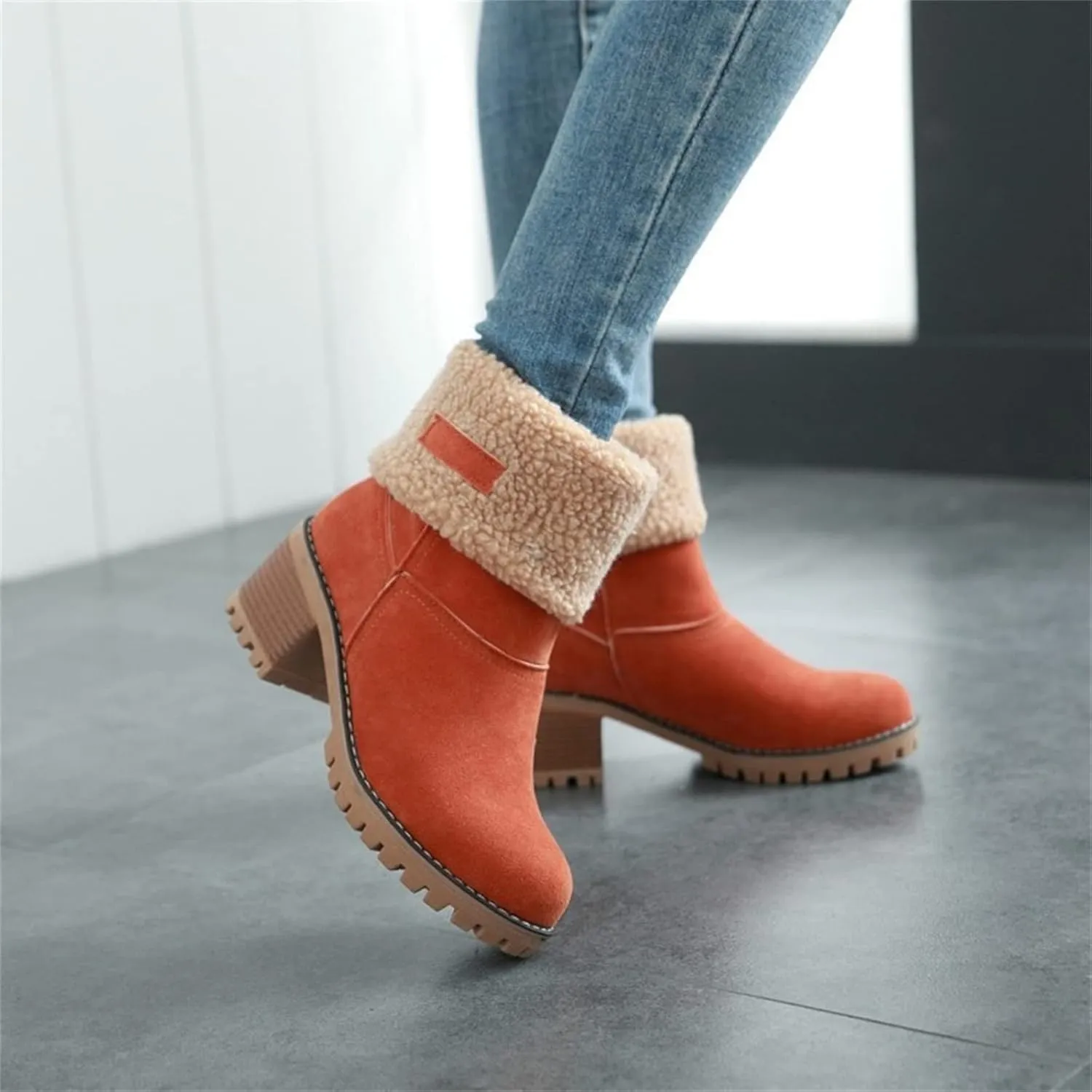 Winter Boots For Women Fashion Snow Boots Fur Lined Warm Mid Calf Boots Outdoor Anti-Slip Warm Shoes Ankle Booties