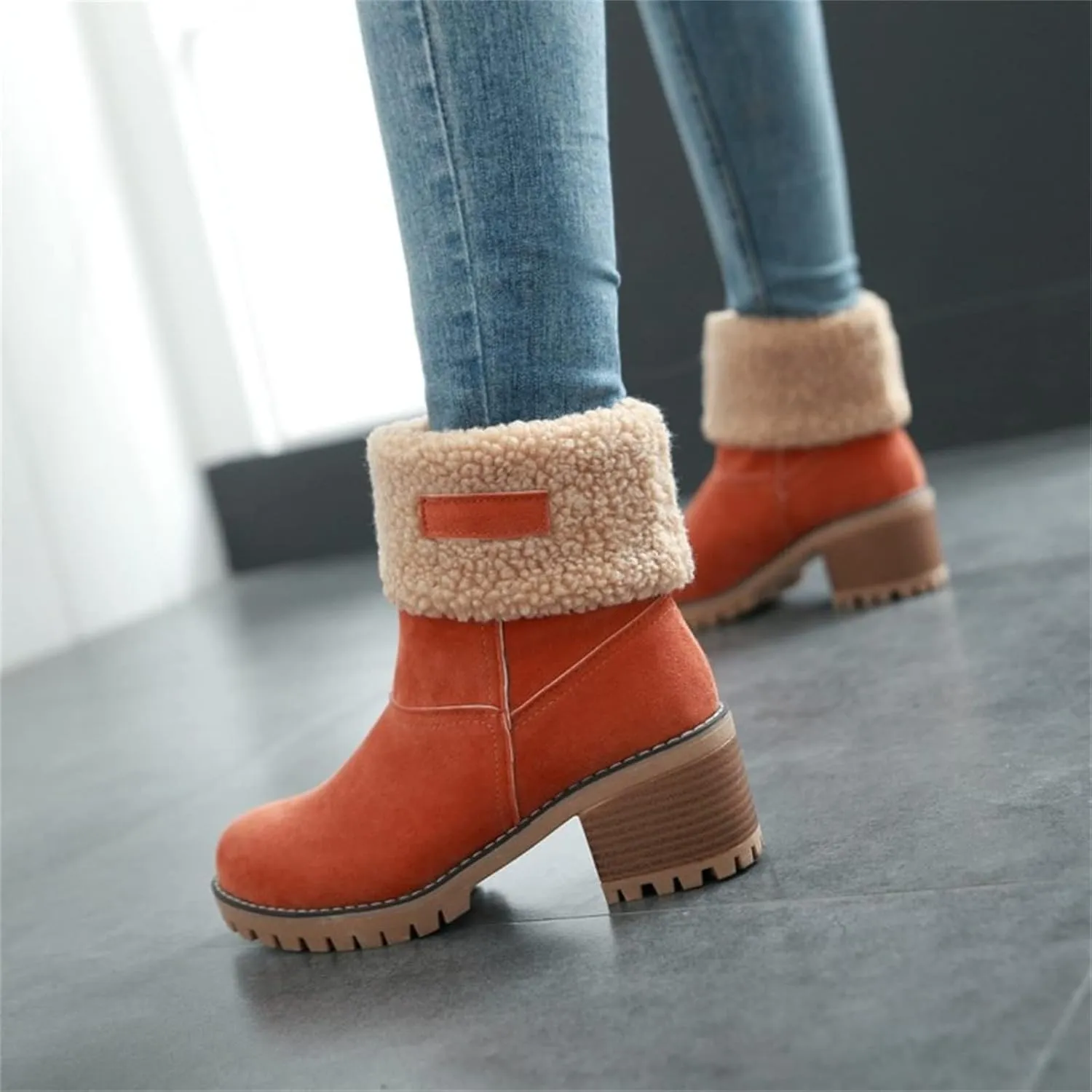 Winter Boots For Women Fashion Snow Boots Fur Lined Warm Mid Calf Boots Outdoor Anti-Slip Warm Shoes Ankle Booties