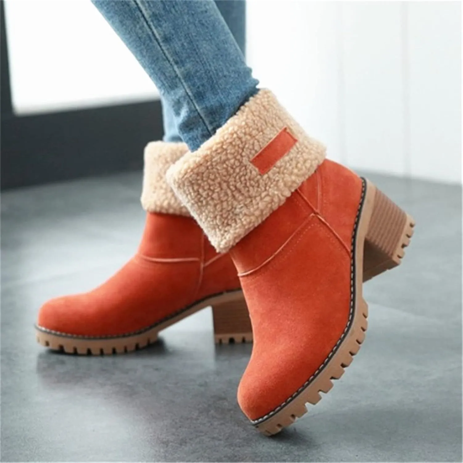 Winter Boots For Women Fashion Snow Boots Fur Lined Warm Mid Calf Boots Outdoor Anti-Slip Warm Shoes Ankle Booties