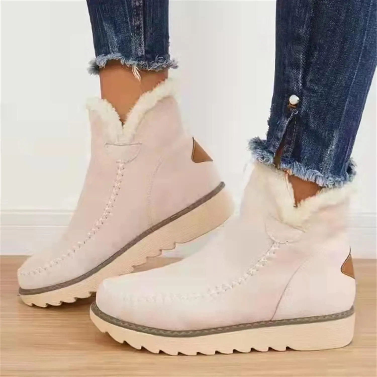 Winter Dress Boots For Women 2024 Warm Fur Lined Snow Boots Outdoor Short Ankle Booties Slip On Fashion Loafers Shoes