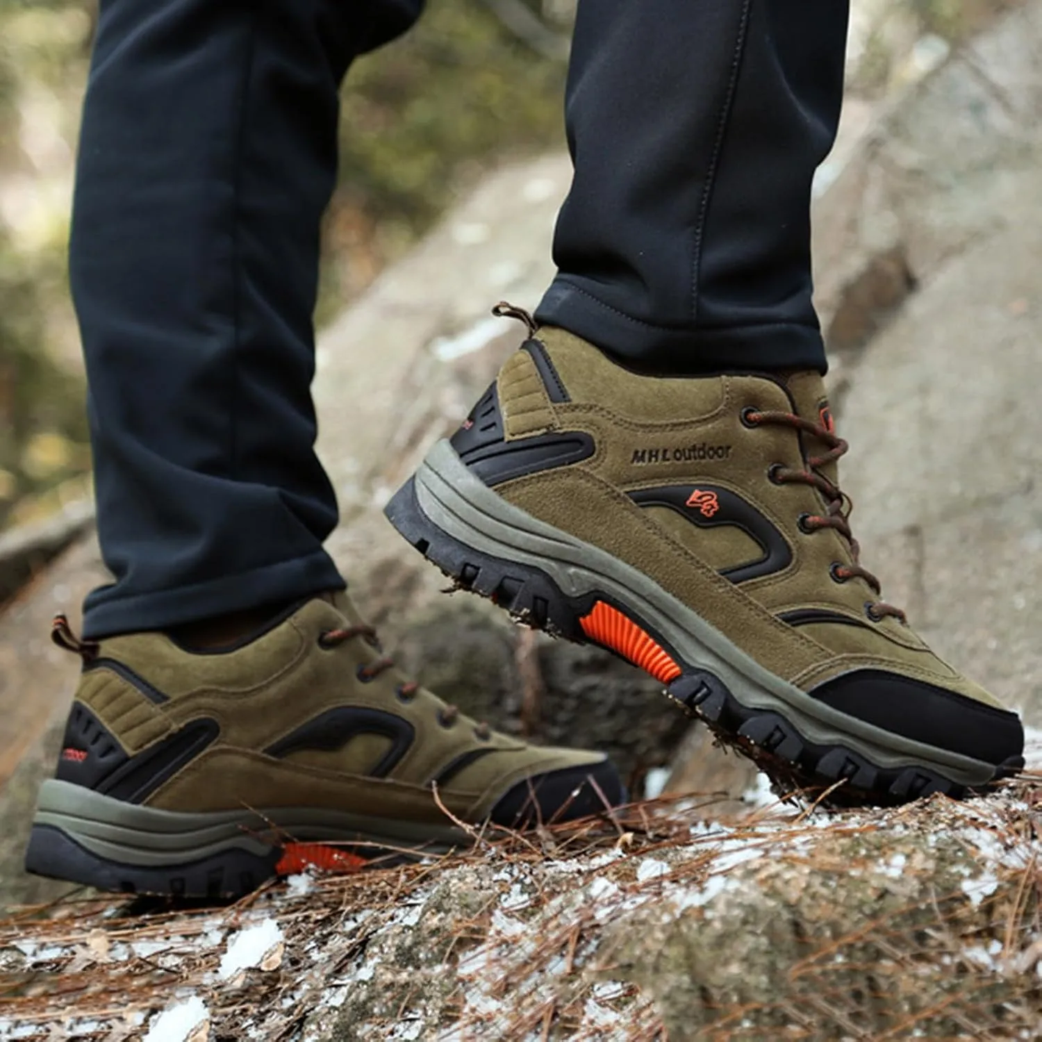 Winter Hiking Boots Men,Fashion Comfortable Cold-Weather Warm Winter Shoes for Men,Lightweight Walking Mens Snow Boots,Non-Slip Rubber Outsole