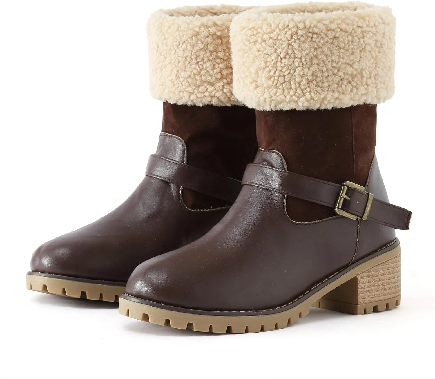 Winter Snow Boots for Women Block Heel Boots Female Mid Calf Boots Winter Warm Cotton Lace up Comfortable Boots