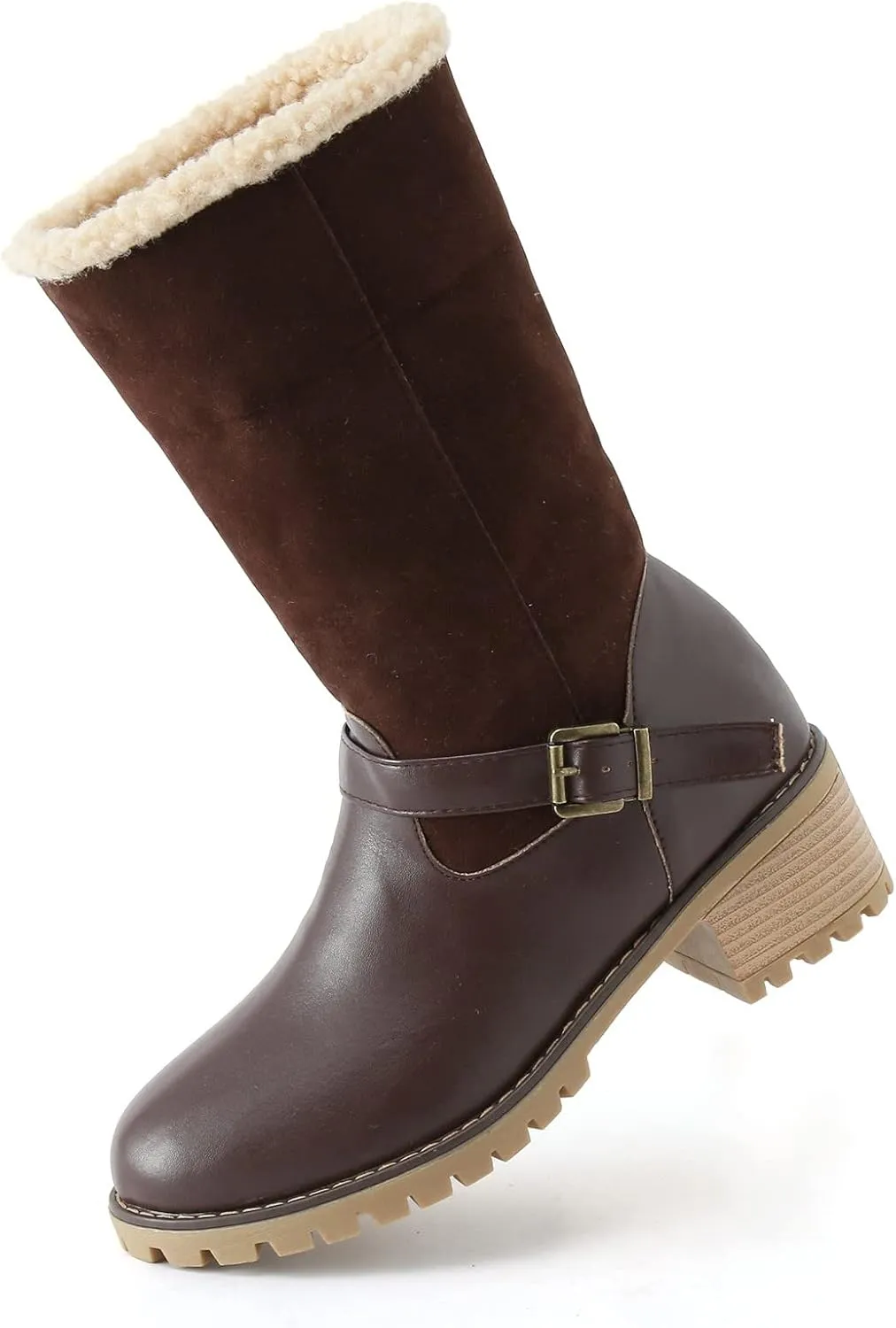 Winter Snow Boots for Women Block Heel Boots Female Mid Calf Boots Winter Warm Cotton Lace up Comfortable Boots