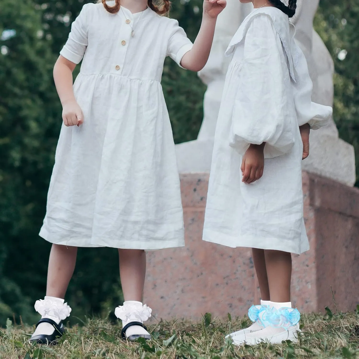 Witwot 3 Pairs Girls Ruffle Socks Toddler Double Lace Frilly Pageant Dress Sock Turn Cuff Socks