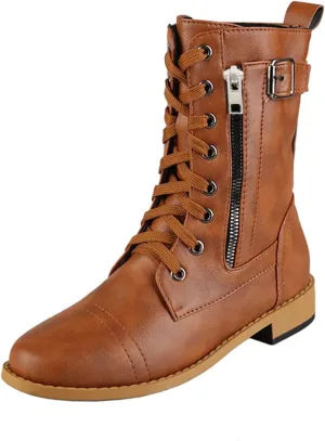 Women Bootie Mid Calf Fashion Dressy Boots for Women Solid Color Side Zipper Low and Square Heels Mid Calf Boots