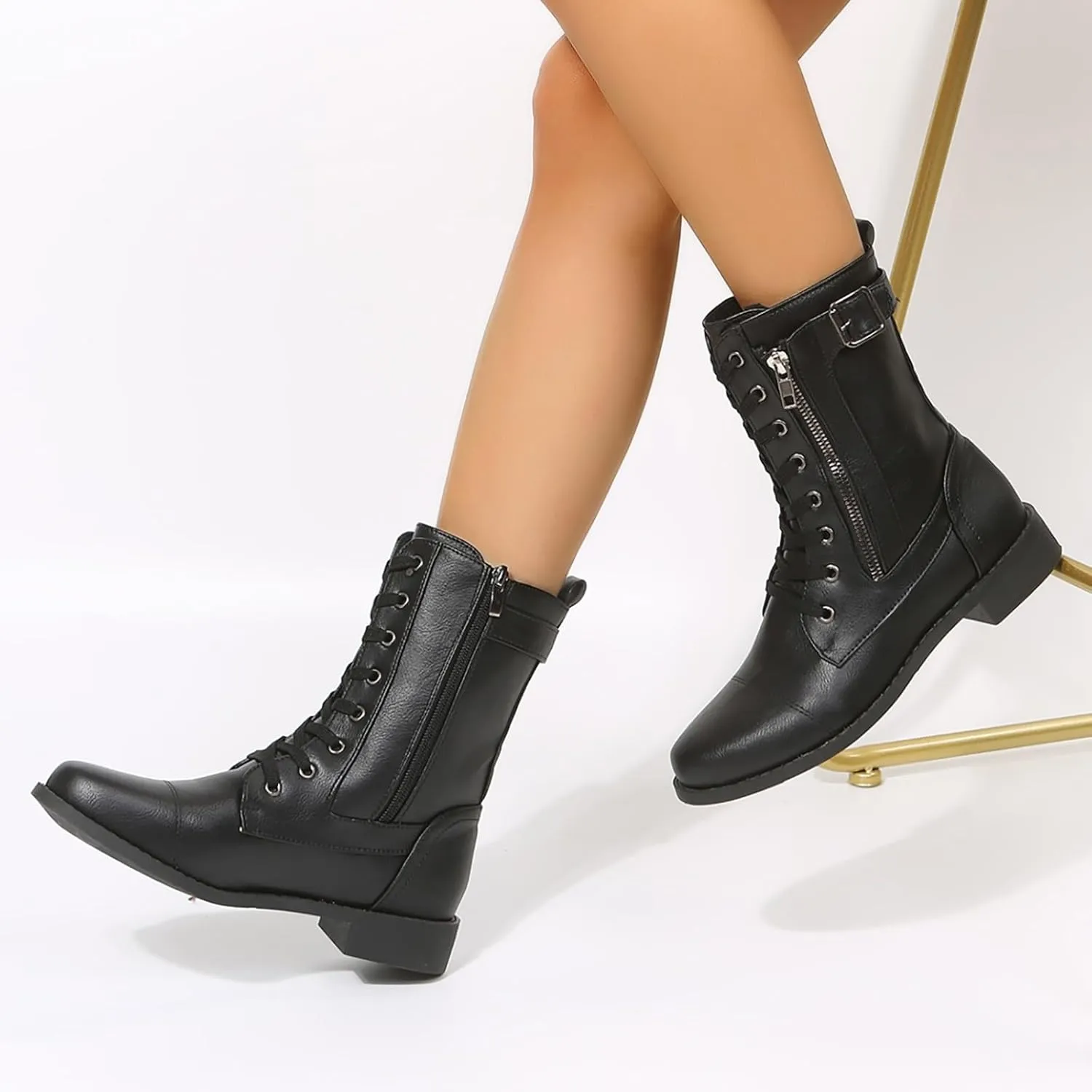 Women Bootie Mid Calf Fashion Dressy Boots for Women Solid Color Side Zipper Low and Square Heels Mid Calf Boots
