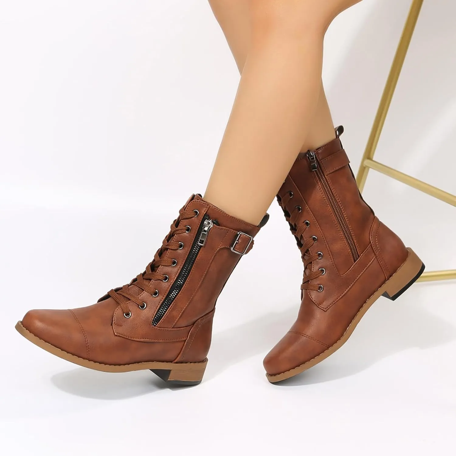 Women Bootie Mid Calf Fashion Dressy Boots for Women Solid Color Side Zipper Low and Square Heels Mid Calf Boots