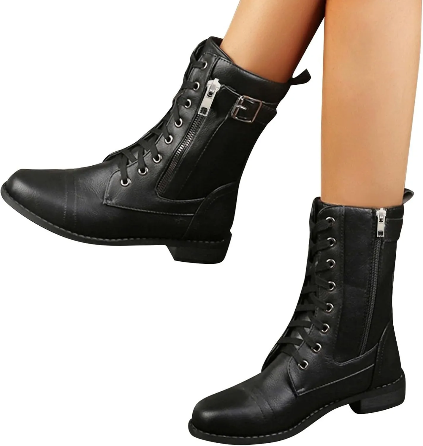 Women Bootie Mid Calf Fashion Dressy Boots for Women Solid Color Side Zipper Low and Square Heels Mid Calf Boots