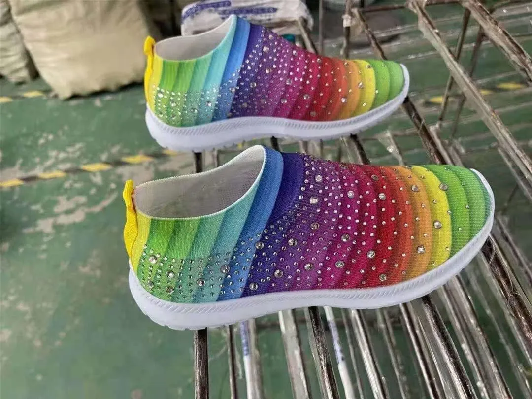 Women Breathable Mesh Knitting Sock Trainer Sneakers Ultra Lightweight Sparkly Shoes Jogging Running Shoes