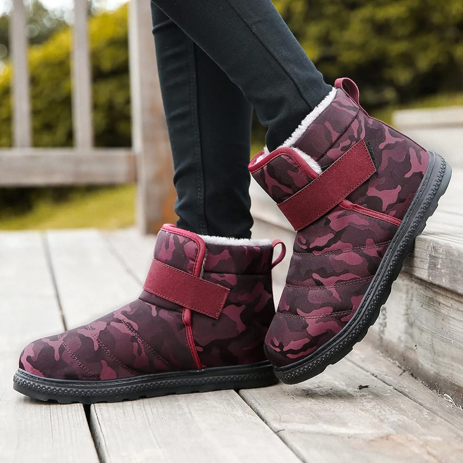 Women Snow Boots Winter Shoes with Fleece Lined Warm Slip On Boots for Women Water-proof Booties Comfortable Outdoor Anti Slip Shoes Platform Boots Fuzzy Ankle Booties with Hook Loop