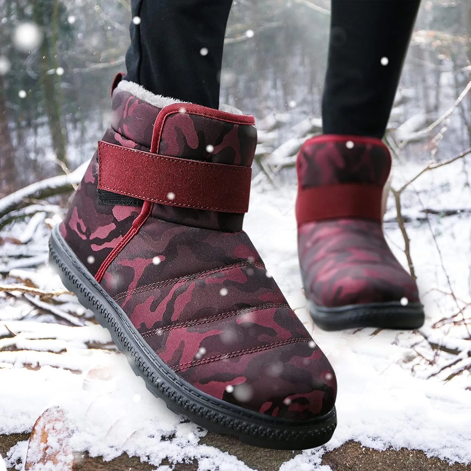 Women Snow Boots Winter Shoes with Fleece Lined Warm Slip On Boots for Women Water-proof Booties Comfortable Outdoor Anti Slip Shoes Platform Boots Fuzzy Ankle Booties with Hook Loop