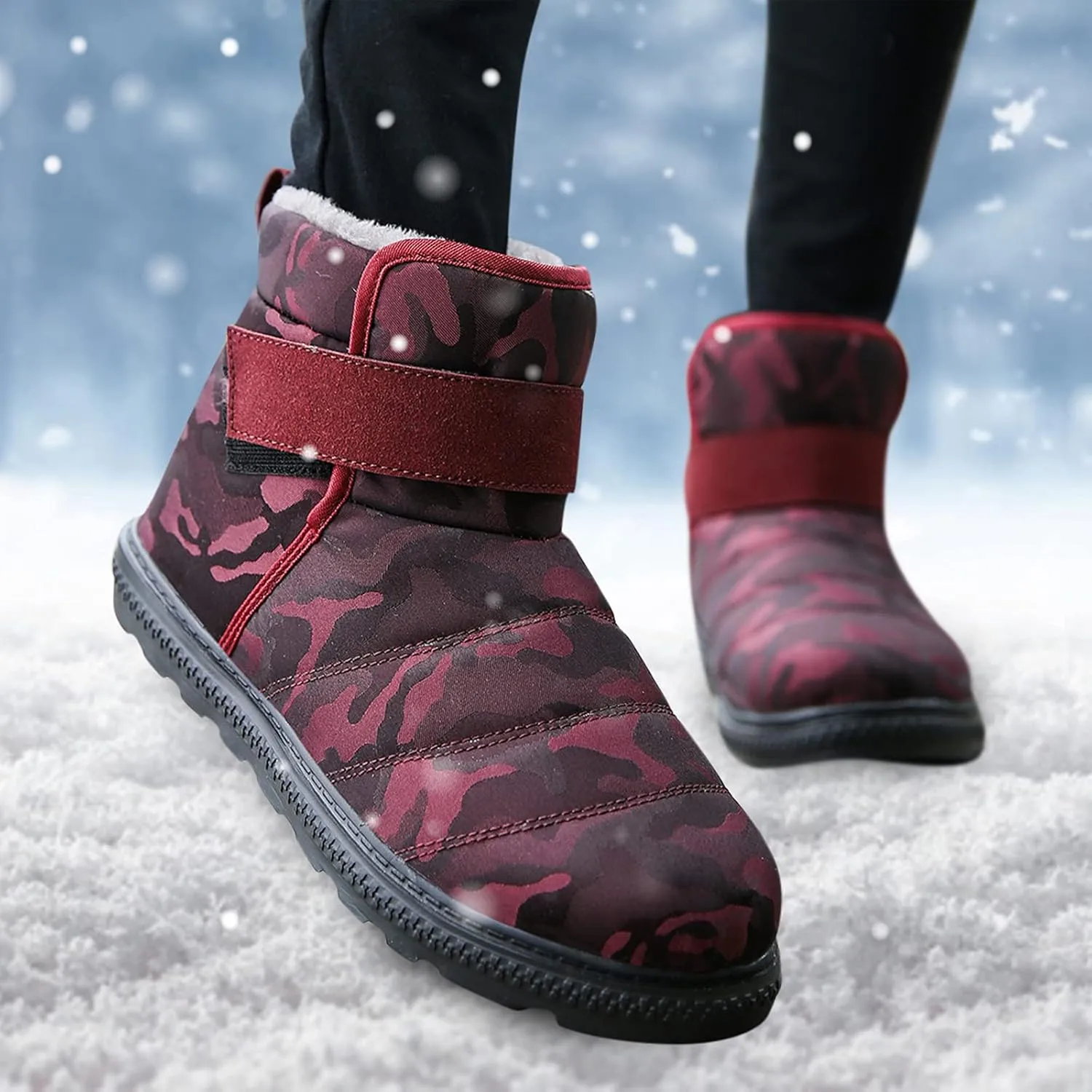 Women Snow Boots Winter Shoes with Fleece Lined Warm Slip On Boots for Women Water-proof Booties Comfortable Outdoor Anti Slip Shoes Platform Boots Fuzzy Ankle Booties with Hook Loop