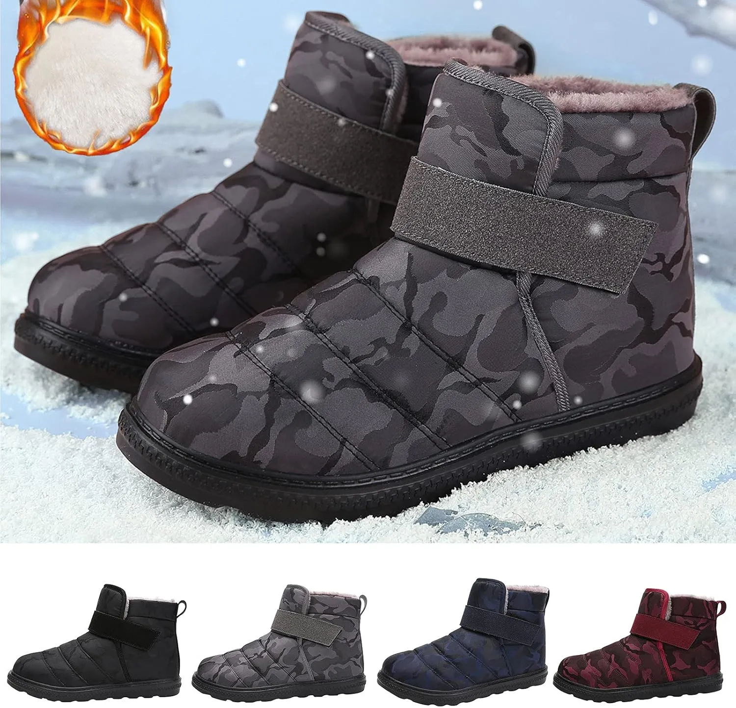 Women Snow Boots Winter Shoes with Fleece Lined Warm Slip On Boots for Women Water-proof Booties Comfortable Outdoor Anti Slip Shoes Platform Boots Fuzzy Ankle Booties with Hook Loop