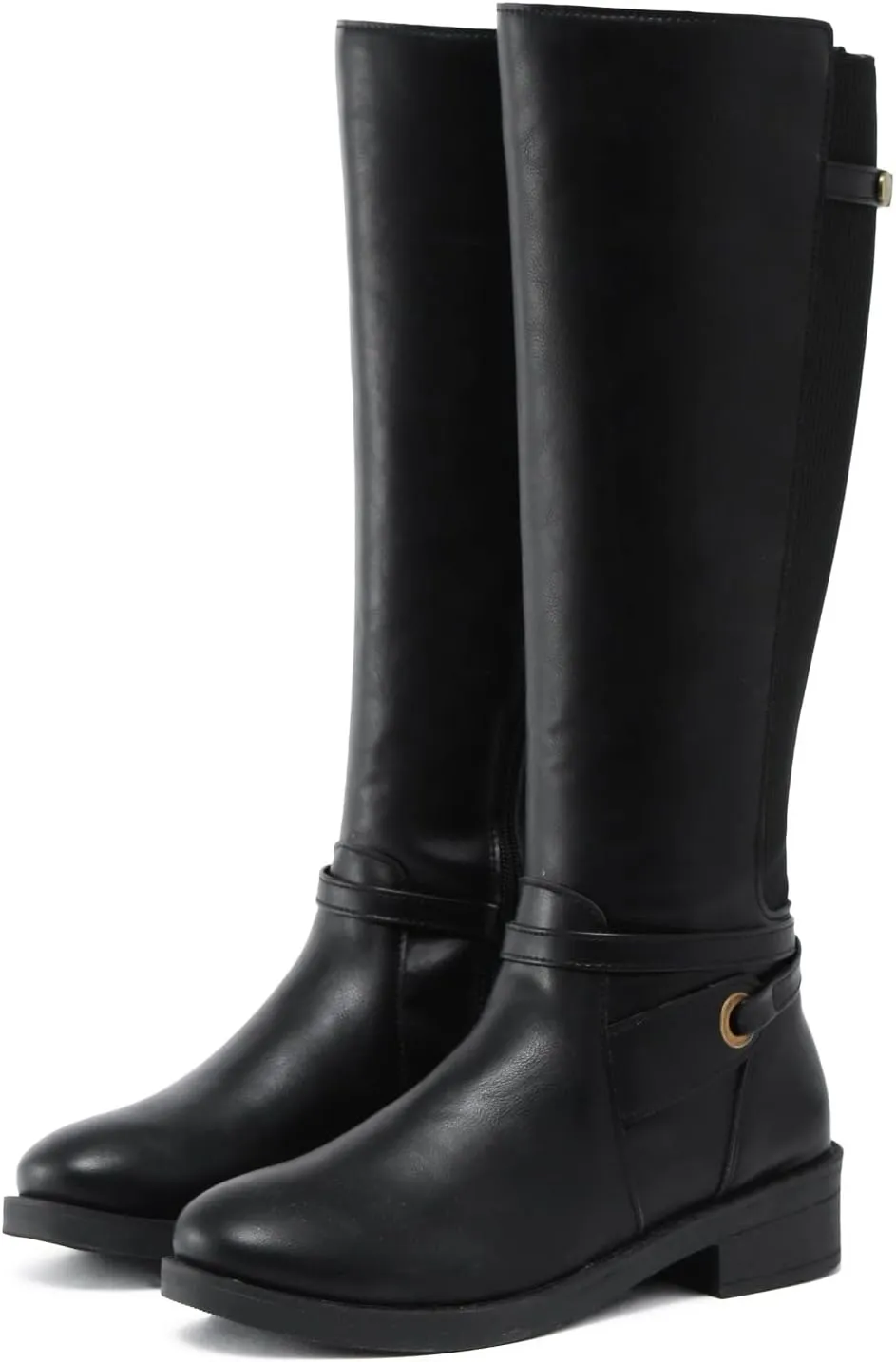 Womens Boots Exquisite Leather Side Zipper Chunky Heel Boots for Women Elegant Buckle Cozy Winter Mid-Calf Boots