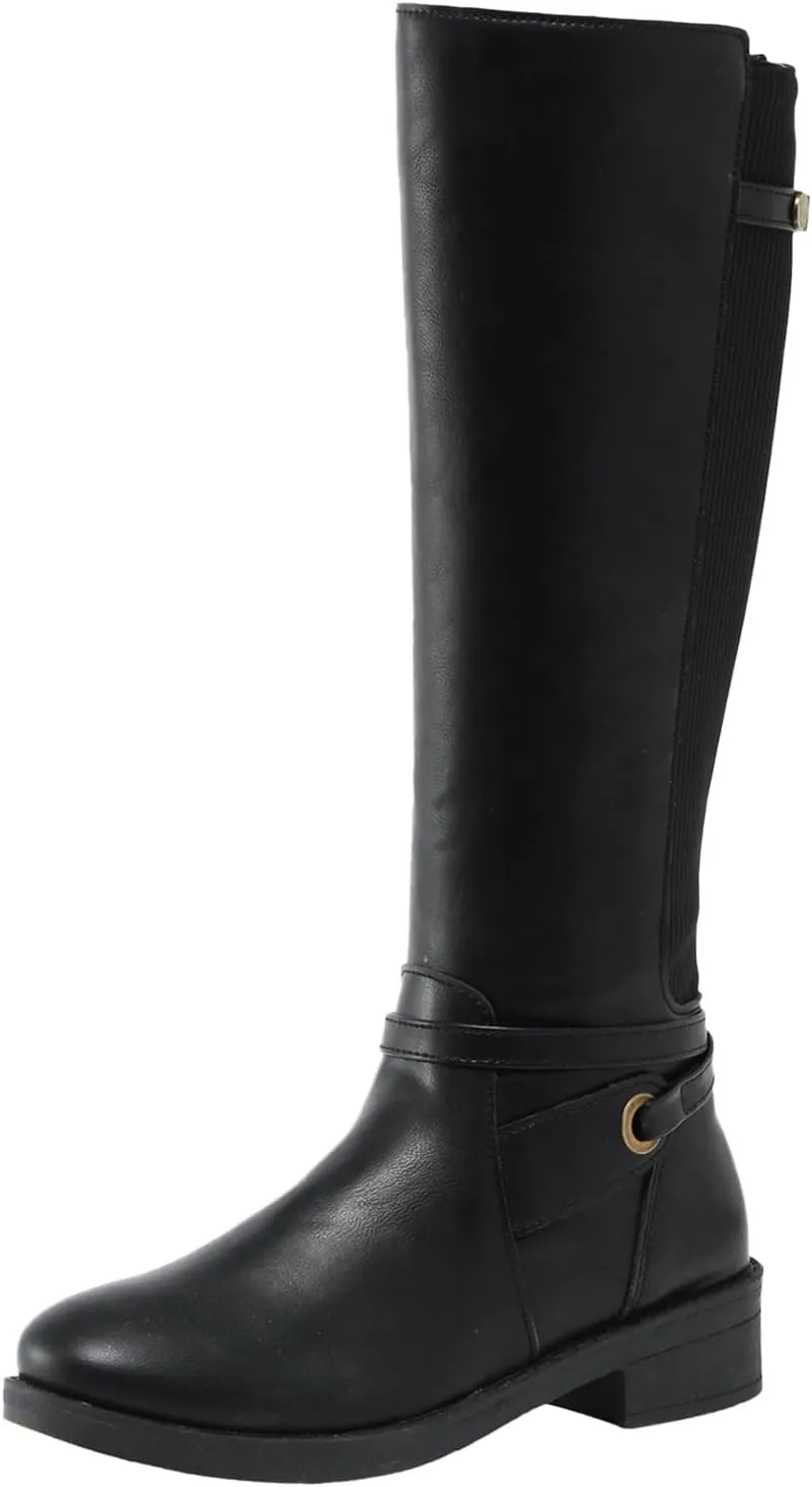 Womens Boots Exquisite Leather Side Zipper Chunky Heel Boots for Women Elegant Buckle Cozy Winter Mid-Calf Boots
